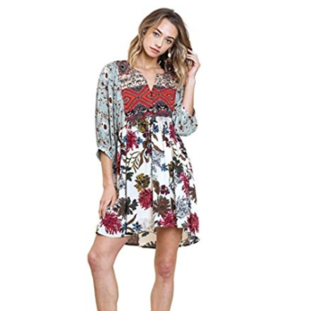 Floral Mixed Print Babydoll Mini Dress